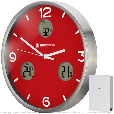 Часы настенные Bresser MyTime io NX Thermo/Hygro, 30 см, красные