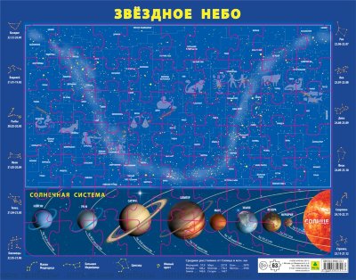 Карта звездного неба и Солнечной системы. Детский пазл на подложке (36х28 см)